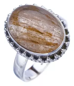 STARGEMS ® Кольцо ручной работы из стерлингового серебра 925 пробы с натуральным золотистым рутилом 8 F2120