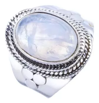 STARGEMS ® Кольцо ручной работы из стерлингового серебра 925 пробы с натуральным лунным камнем 8,25 F0793