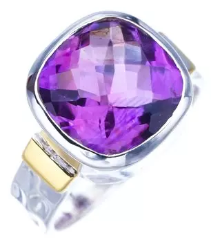 StarGems® Natural Amethyst HammeredHandmade 925 Sterling Silver Ring 8 F2879