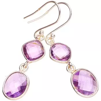 STARGEMS ® Серьги ручной работы из стерлингового серебра 925 пробы с натуральным аметистом 1,75 дюйма E9104