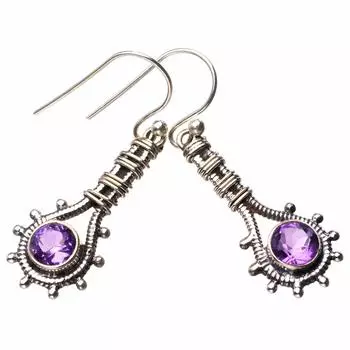 StarGems® Natural Amethyst Handmade 925 Sterling Silver Earrings 1.5 D6817
