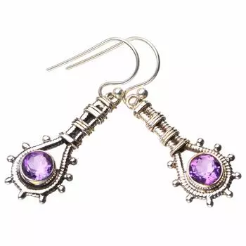 StarGems® Natural Amethyst Handmade 925 Sterling Silver Earrings 1.5 D7351