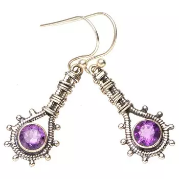 StarGems® Natural Amethyst Handmade 925 Sterling Silver Earrings 1.5 E6820