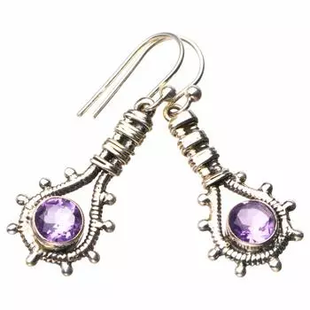StarGems® Natural Amethyst Handmade 925 Sterling Silver Earrings 1.5 D7161