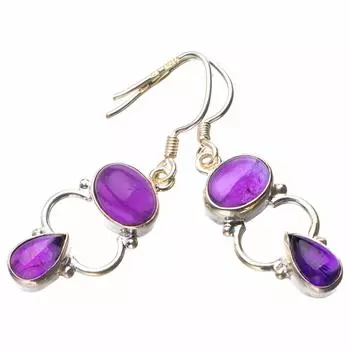 StarGems® Natural Amethyst Handmade 925 Sterling Silver Earrings 1.5 D7130