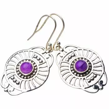 StarGems® Natural Amethyst Handmade 925 Sterling Silver Earrings 2 D6813