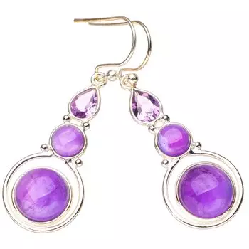 StarGems® Natural Amethyst Handmade 925 Sterling Silver Earrings 1.75 E6815