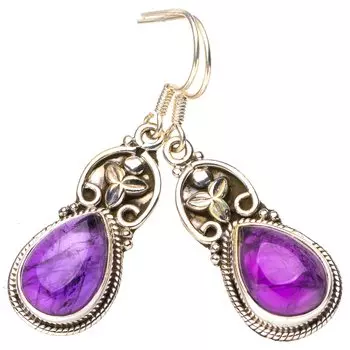 StarGems® Natural Amethyst Leaf Handmade 925 Sterling Silver Earrings 1.75 E6943