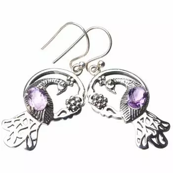 StarGems® Natural Amethyst Peacock Handmade 925 Sterling Silver Earrings 1.75 E1176