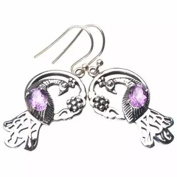 StarGems® Natural Amethyst Peacock Handmade 925 Sterling Silver Earrings 1.75 E1157