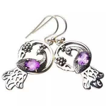 StarGems® Natural Amethyst Peacock Handmade 925 Sterling Silver Earrings 1.75 D6807