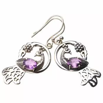 StarGems® Natural Amethyst Peacock Handmade 925 Sterling Silver Earrings 1.75 D7138