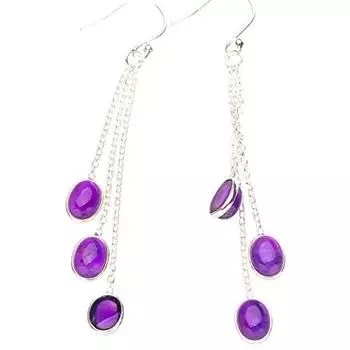 StarGems® Natural Amethyst Tassel Handmade 925 Sterling Silver Earrings 2.75 E3526-3