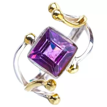 StarGems Natural Amethyst Two Tones BranchesHandmade 925 Sterling Silver Ring 7.5 E9228