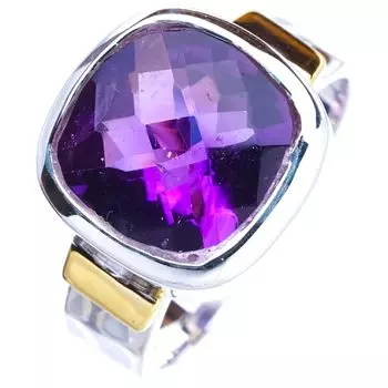 StarGems Natural Amethyst Two Tones Handmade 925 Sterling Silver Ring 7.5 E9262