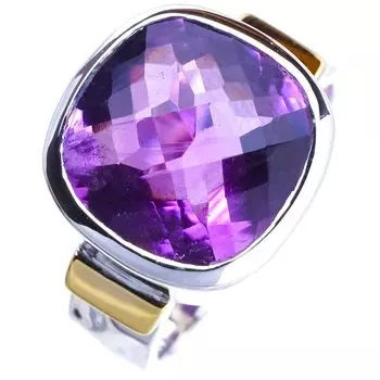 StarGems Natural Amethyst Two Tones Handmade 925 Sterling Silver Ring 6 E9304