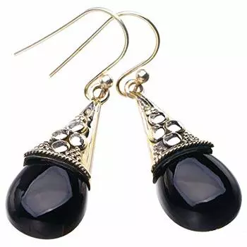 STARGEMS ® Серьги ручной работы из стерлингового серебра 925 пробы с натуральным черным ониксом 1,5 дюйма E1849