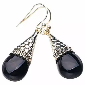 STARGEMS ® Серьги ручной работы из стерлингового серебра 925 пробы с натуральным черным ониксом 1,5 дюйма E1843