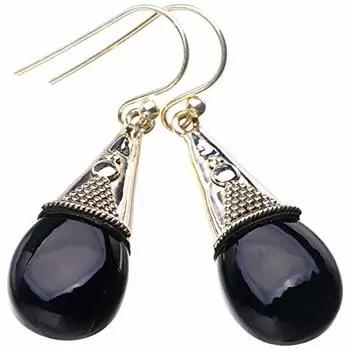 StarGems® Natural Black Onyx Handmade 925 Sterling Silver Earrings 1.5 E1839