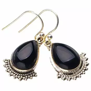 StarGems® Natural Black Onyx Handmade 925 Sterling Silver Earrings 1.25 E1825