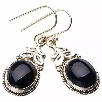 STARGEMS ® Серьги ручной работы из стерлингового серебра 925 пробы с натуральным черным ониксом 1,5 дюйма E1814
