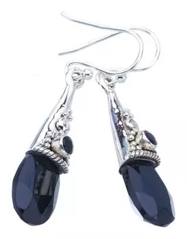 StarGems® Natural Black Onyx Handmade 925 Sterling Silver Earrings 1.75 F6119