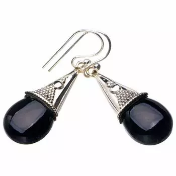 StarGems® Natural Black Onyx Handmade 925 Sterling Silver Earrings 1.5 D6969