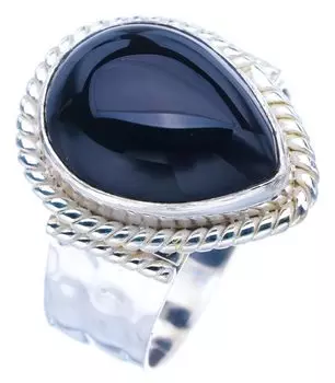 StarGems® Natural Black Onyx Handmade 925 Sterling Silver Ring 9.75 F0513