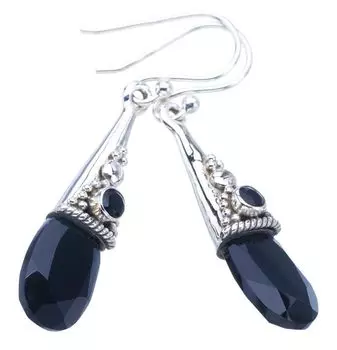 StarGems® Natural Black Onyx Handmade 925 Sterling Silver Earrings 1.75 F6116