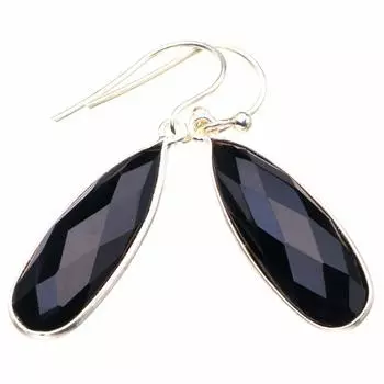 StarGems® Natural Black Onyx Handmade 925 Sterling Silver Earrings 1.5 D3901