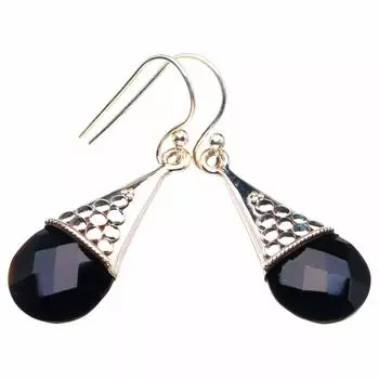 StarGems® Natural Black Onyx Handmade 925 Sterling Silver Earrings 1.5 D3800