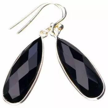 StarGems® Natural Black Onyx Handmade 925 Sterling Silver Earrings 1.5 D7664