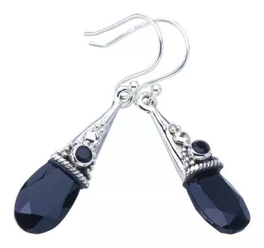 StarGems® Natural Black Onyx Handmade 925 Sterling Silver Earrings 1.5 F6110
