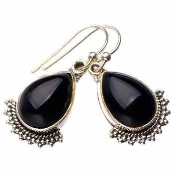StarGems® Natural Black Onyx Handmade 925 Sterling Silver Earrings 1.25 D6973