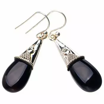 StarGems® Natural Black Onyx Handmade 925 Sterling Silver Earrings 1.5 D7671