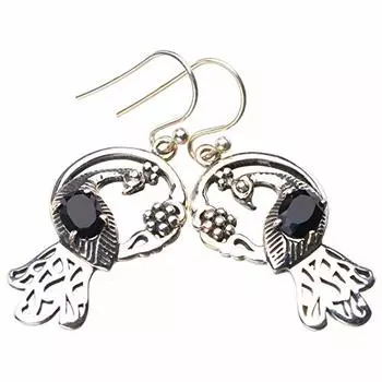 StarGems® Natural Black Onyx Peacock Handmade 925 Sterling Silver Earrings 1.75 E1824