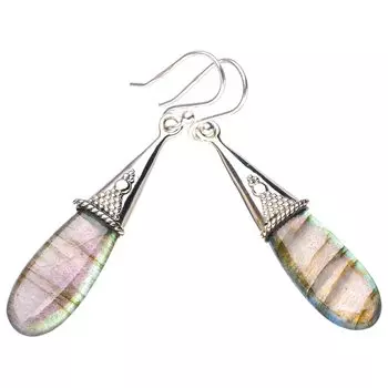 StarGems® Natural Blue Fire Labradorite Handmade 925 Sterling Silver Earrings 2 E5731