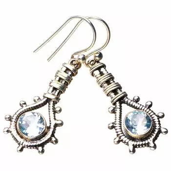 StarGems® Natural Blue Topaz Handmade 925 Sterling Silver Earrings 1.5 D7570