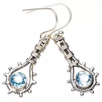 StarGems® Natural Blue Topaz Handmade 925 Sterling Silver Earrings 1.5 E6185
