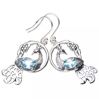 StarGems® Natural Blue Topaz Peacock Handmade 925 Sterling Silver Earrings 1.75 E6178