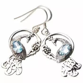 StarGems® Natural Blue Topaz Peacock Handmade 925 Sterling Silver Earrings 1.75 E0606