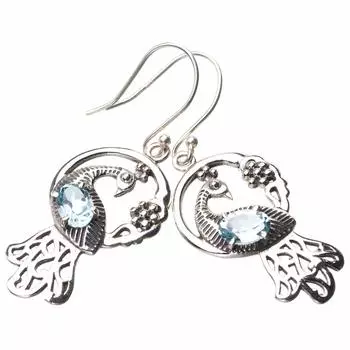 StarGems® Natural Blue Topaz Peacock Handmade 925 Sterling Silver Earrings 1.75 E0602