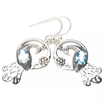 StarGems® Natural Blue Topaz Peacock Handmade 925 Sterling Silver Earrings 1.75 E6173