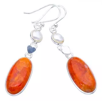 StarGems® Natural Calcite River Pearl HeartHandmade 925 Sterling Silver Earrings 2 F5579