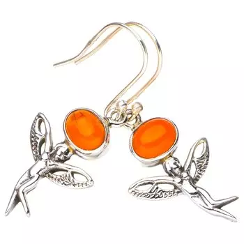 StarGems® Natural Carnelian Fariy Handmade 925 Sterling Silver Earrings 1.75 E5780