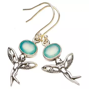 StarGems® Natural Chalcedony Fariy Handmade 925 Sterling Silver Earrings 1.75 E6733