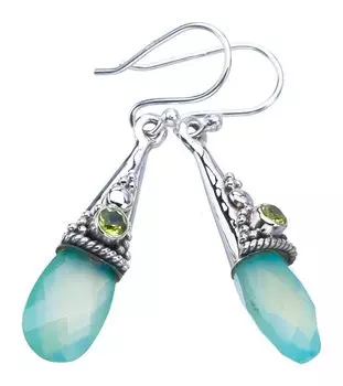 StarGems Natural Chalcedony PeridotHandmade 925 Sterling Silver Earrings 1.5 F6440