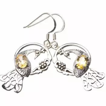 StarGems® Natural Citrine Peacock Handmade 925 Sterling Silver Earrings 1.75 E0586