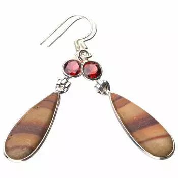 StarGems® Natural Coffee Jasper And Garnet Handmade 925 Sterling Silver Earrings 2.25 E1082