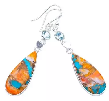 StarGems® Natural Copper Chalcedony Blue Topaz Heart Handmade 925 Sterling Silver Earrings 2 F5546